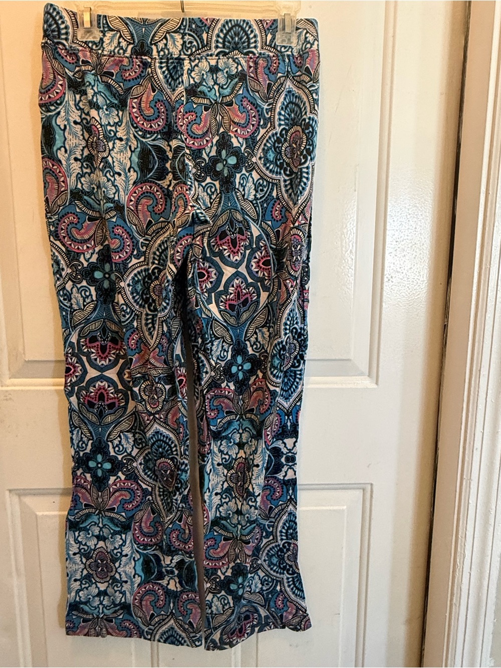 Artisan Ny Paisley Wide-Leg Pants in Teal, Pink & Cream